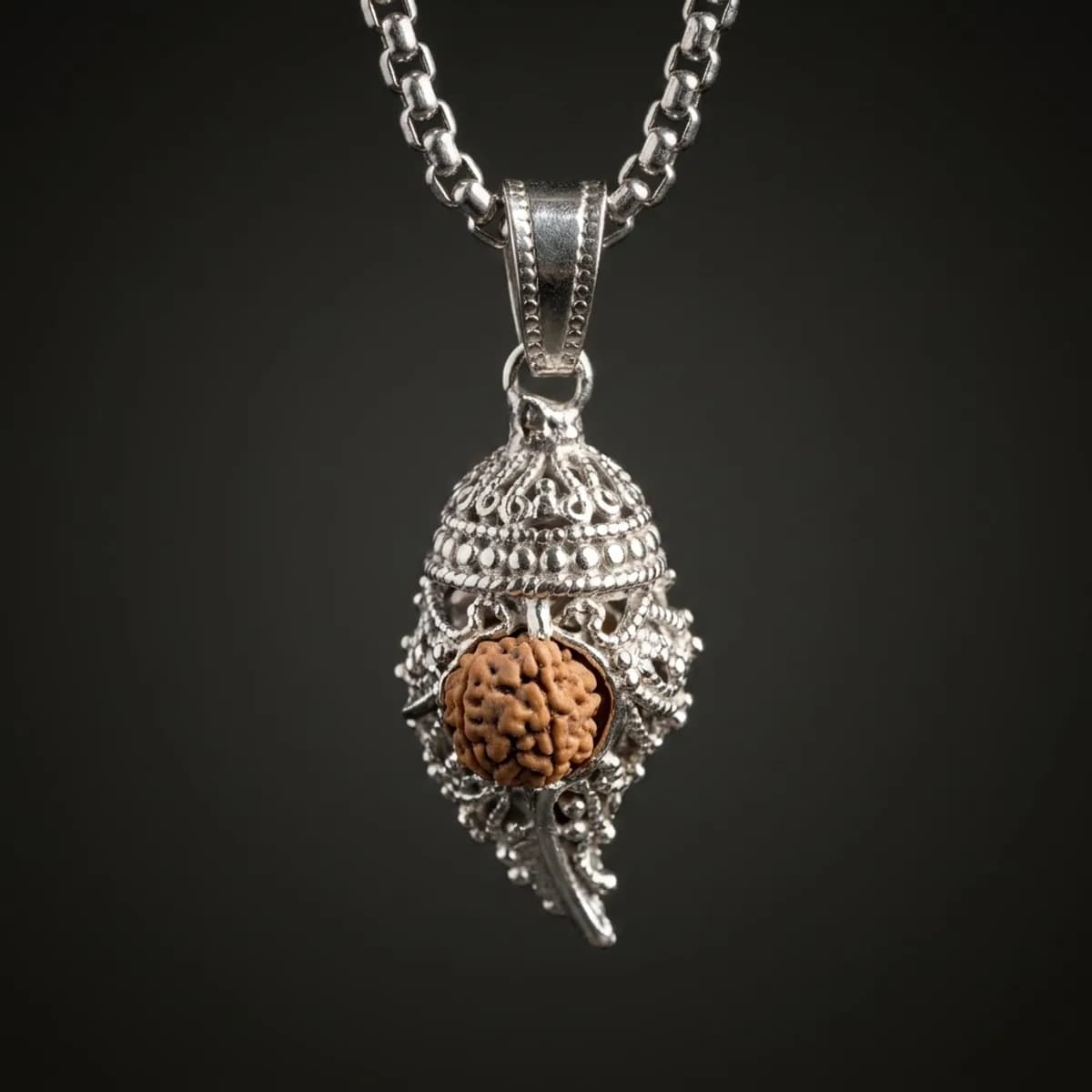 Silver Plated 5 Mukhi Rudraksh Shankh Mala — photo 6
