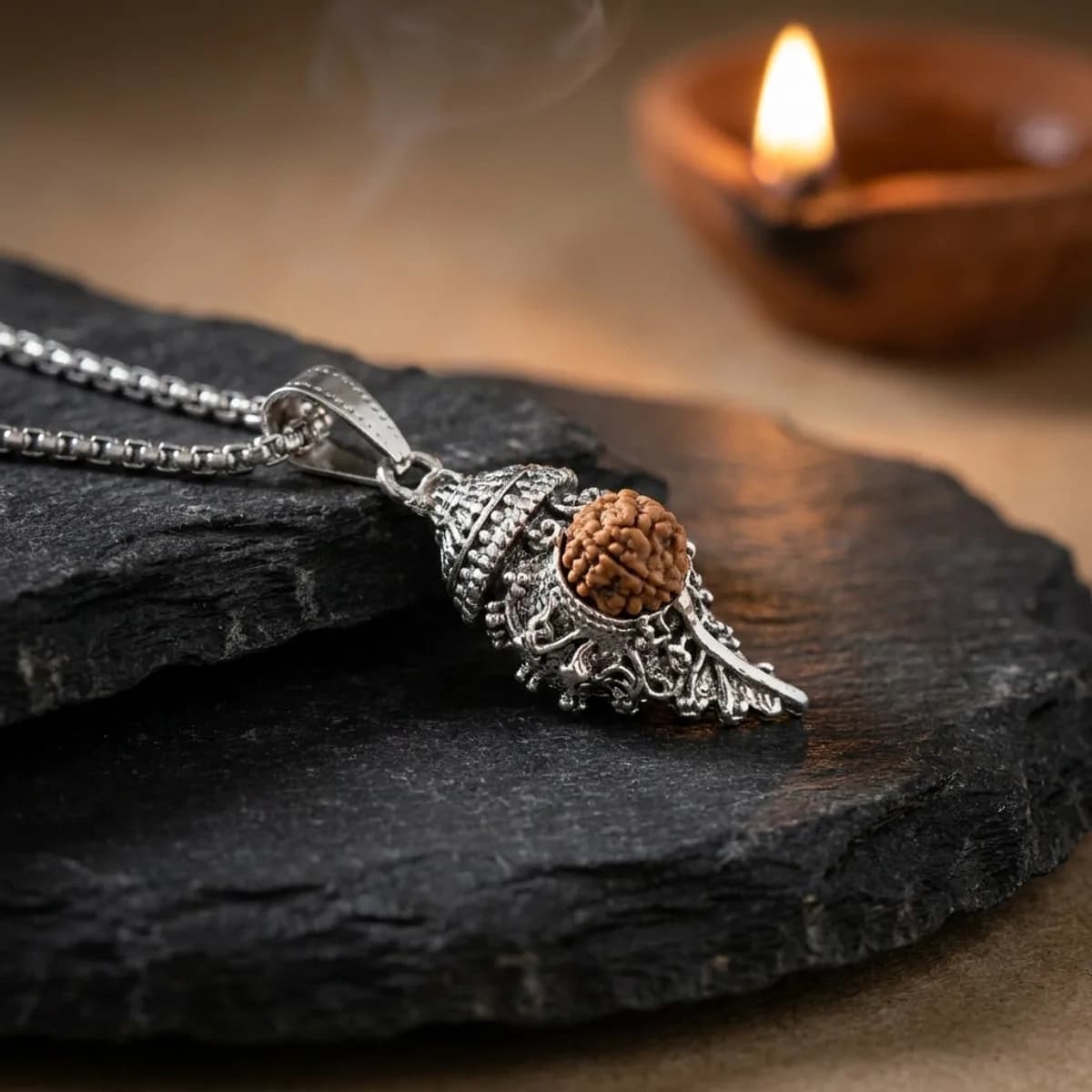Silver Plated 5 Mukhi Rudraksh Shankh Mala — photo 3