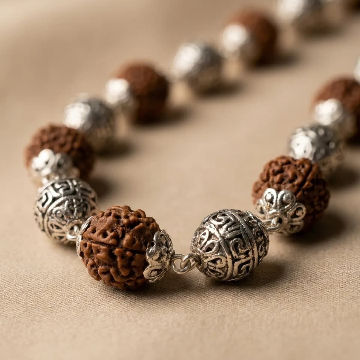 5 Mukhi Silver Plated Rudraksh Mala — photo 2