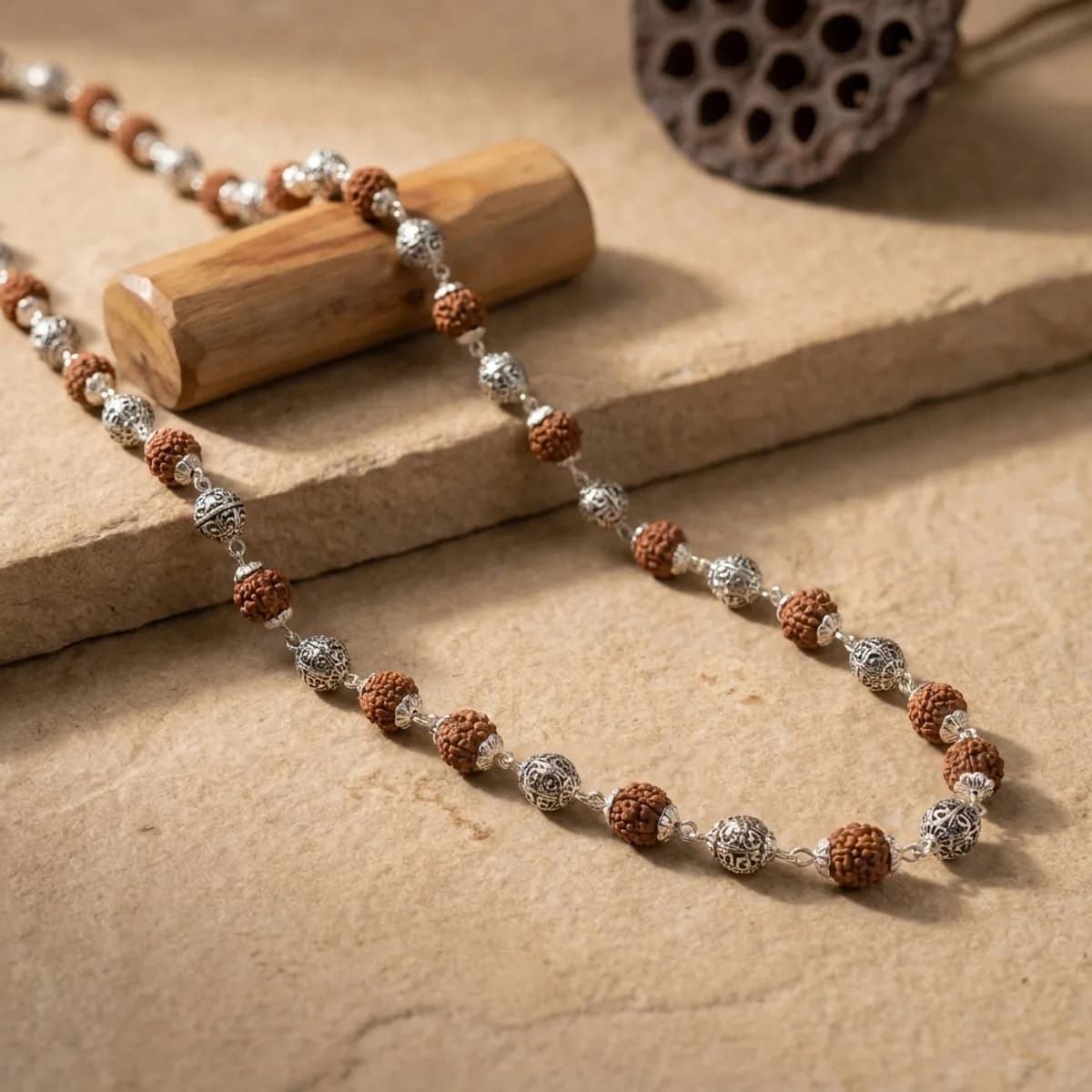 5 Mukhi Silver Plated Rudraksh Mala — photo 1